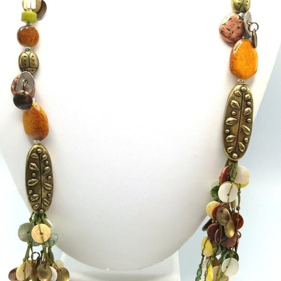 Chico's Beaded Long Necklace, Mother of Pearl Beads, 40 Inches, Earth Colors - Picture 3 of 10